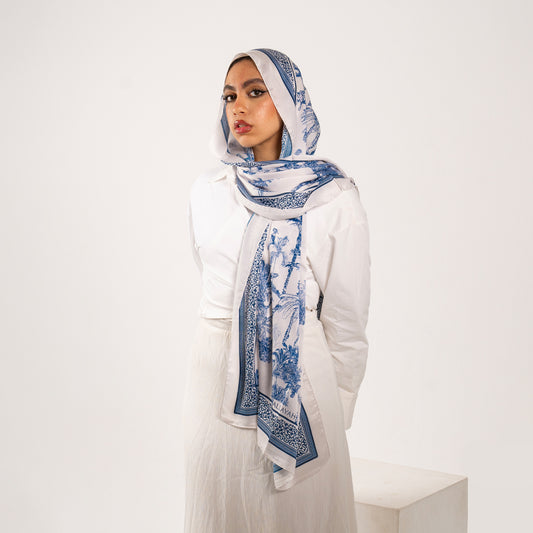Clouds of Blue silk scarf