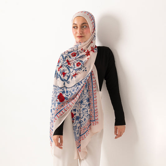 Red Blossom chiffon scarf