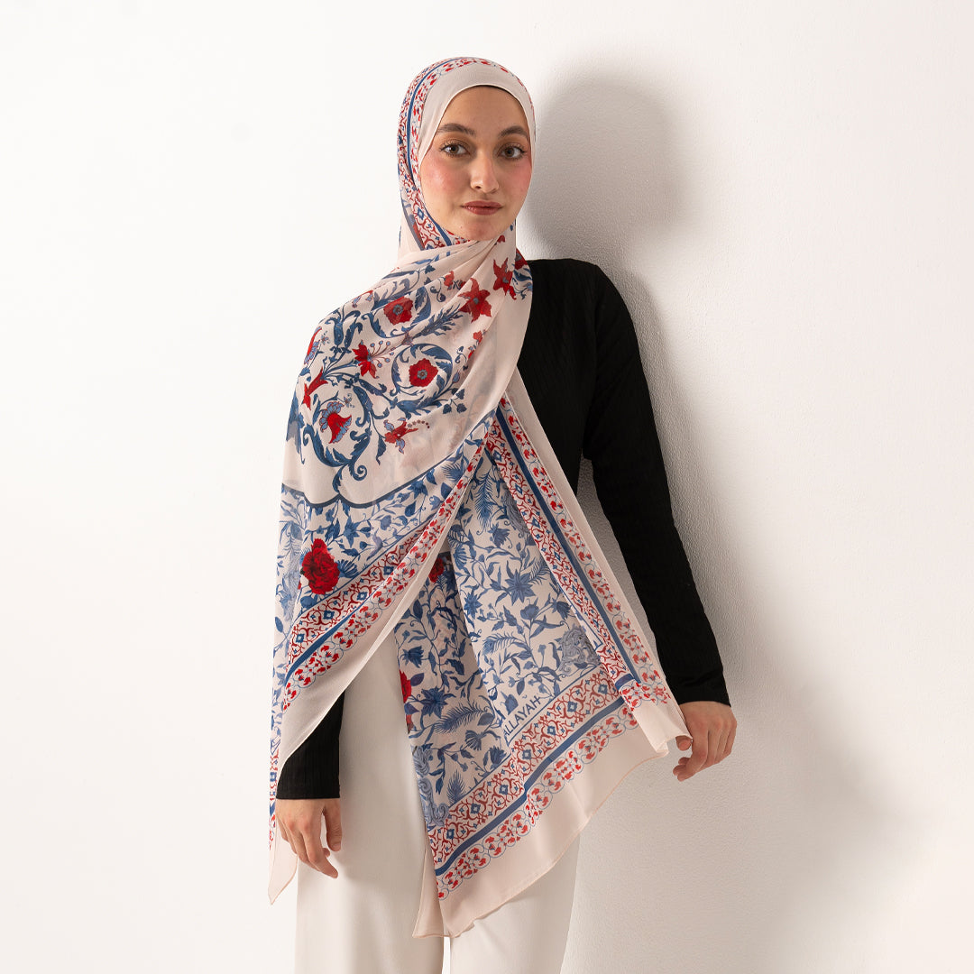 Red Blossom chiffon scarf