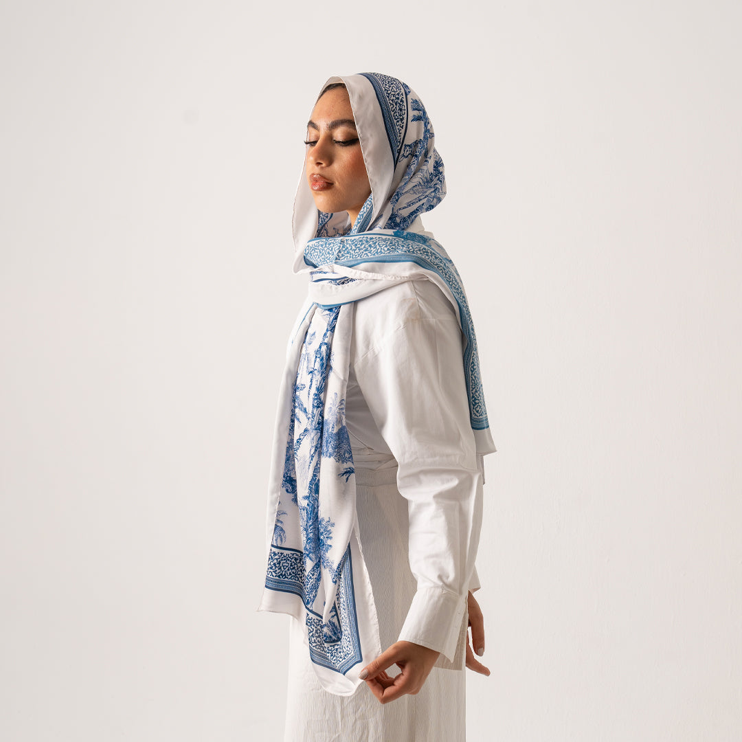 Clouds of Blue silk scarf