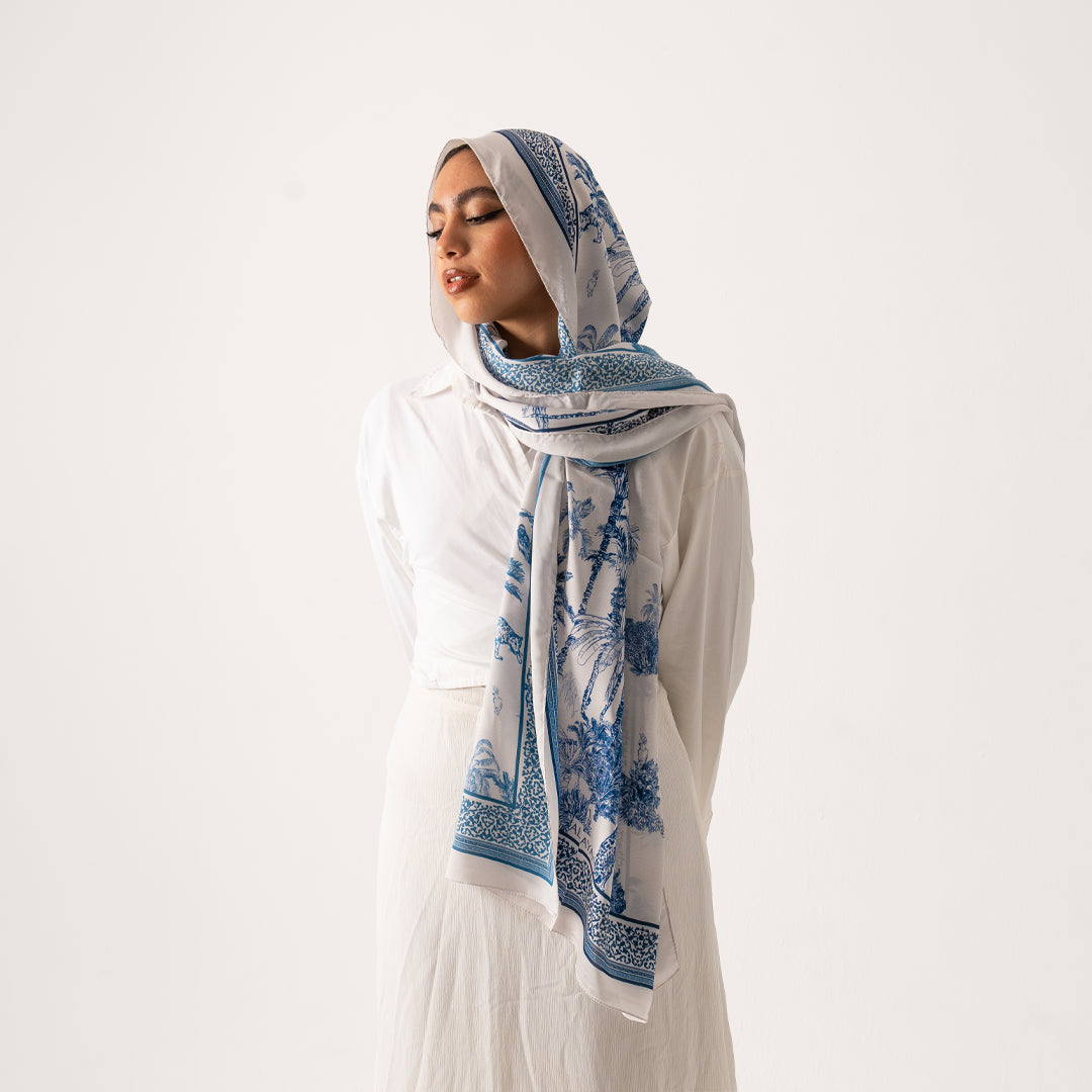 Clouds of Blue silk scarf