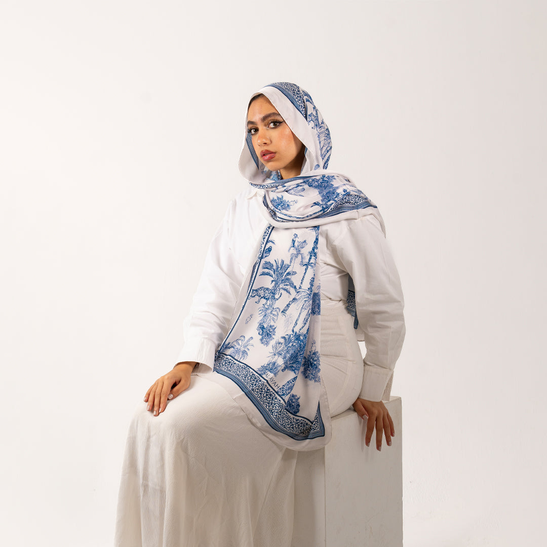 Clouds of Blue silk scarf