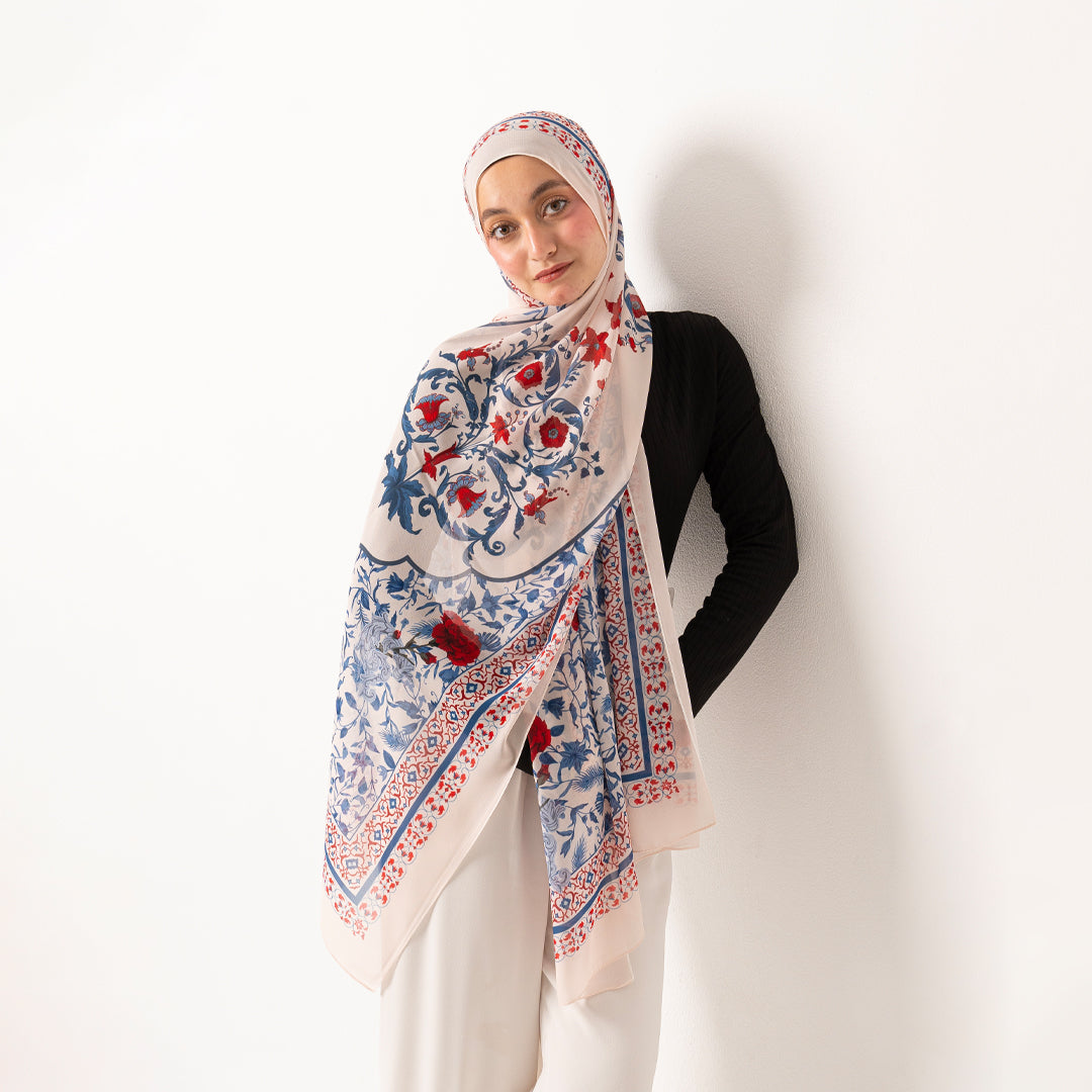 Red Blossom chiffon scarf