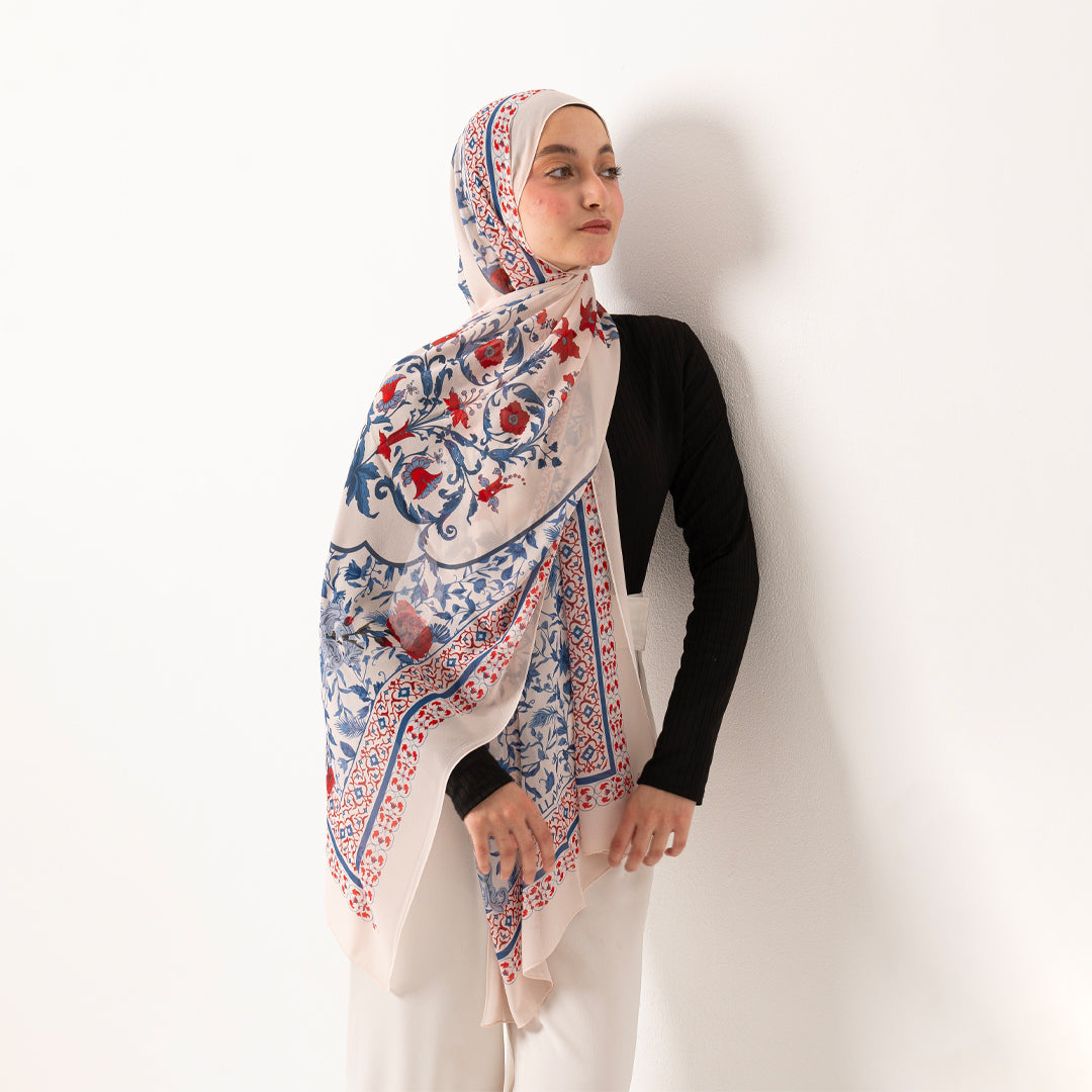 Red Blossom chiffon scarf