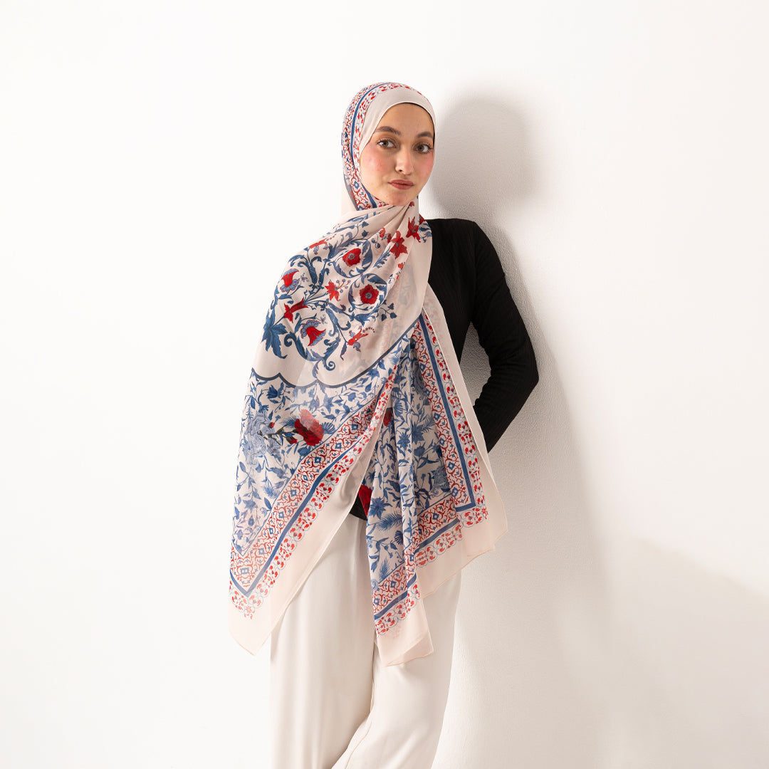 Red Blossom chiffon scarf