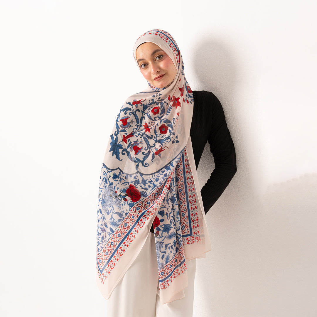 Red Blossom chiffon scarf