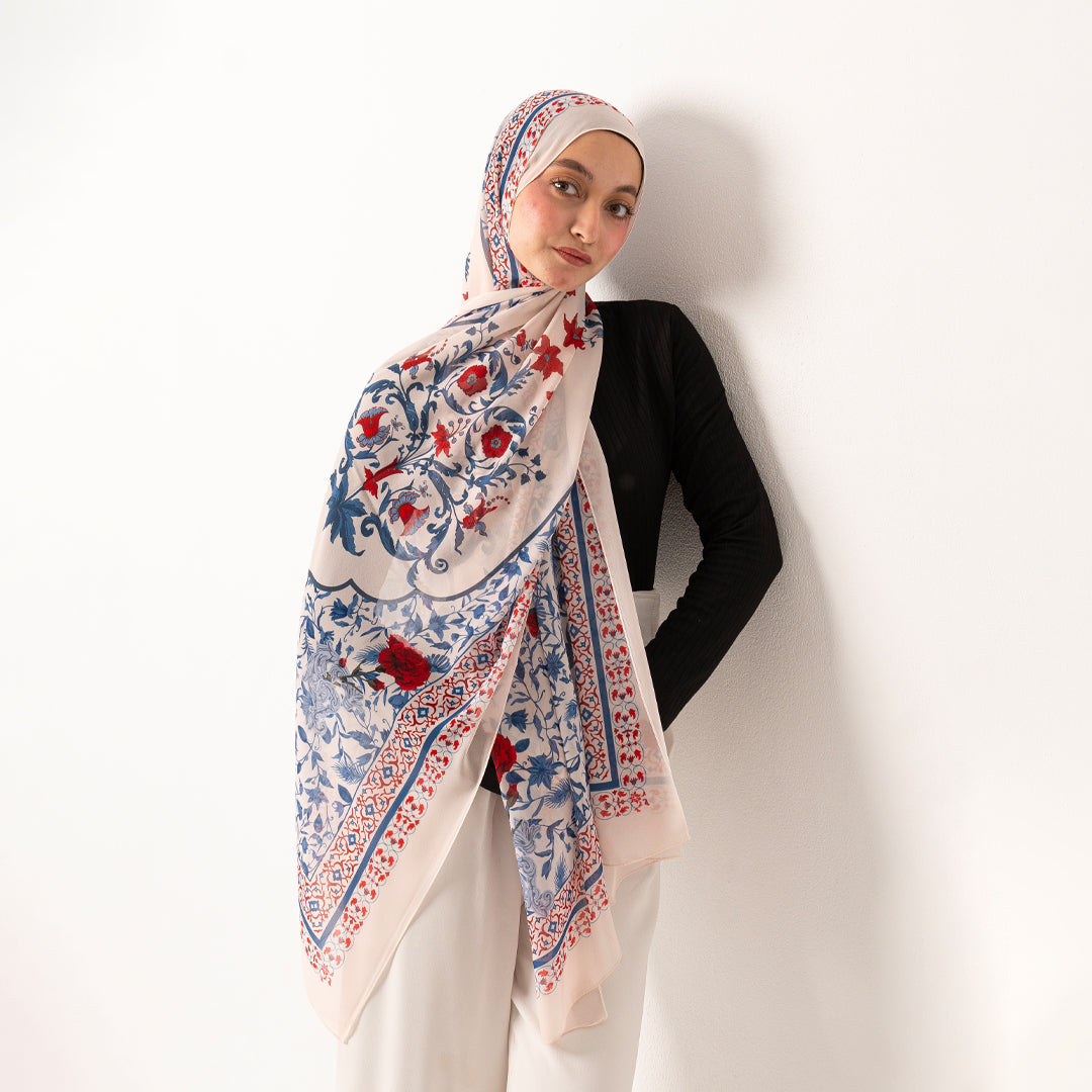 Red Blossom chiffon scarf